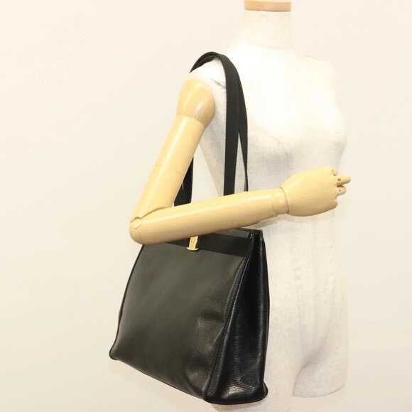 Salvatore Ferragamo Tote Bag Embossed Leather Black Gold Auth - Picture 1 of 15